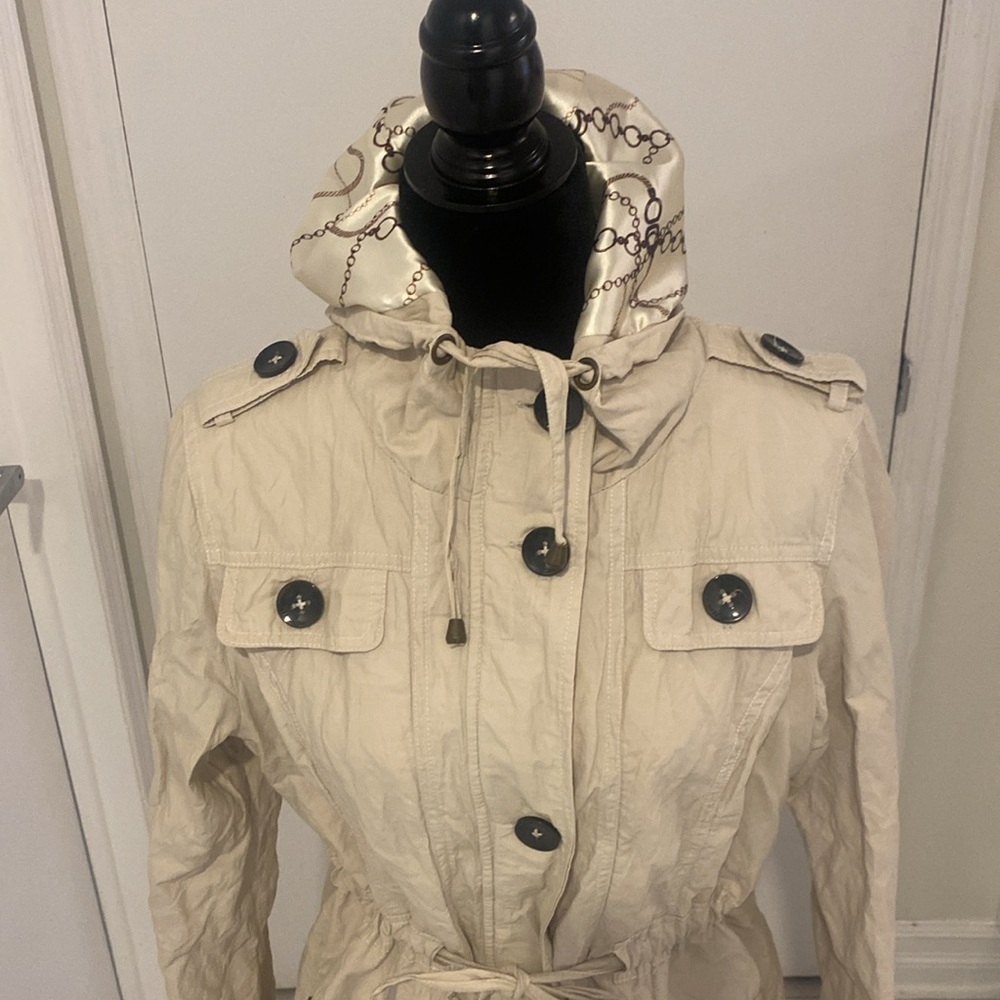 Point Zero (Nicole Benisti) hooded Utility Jacket Cream Tan Size Large - Picture 5 of 17